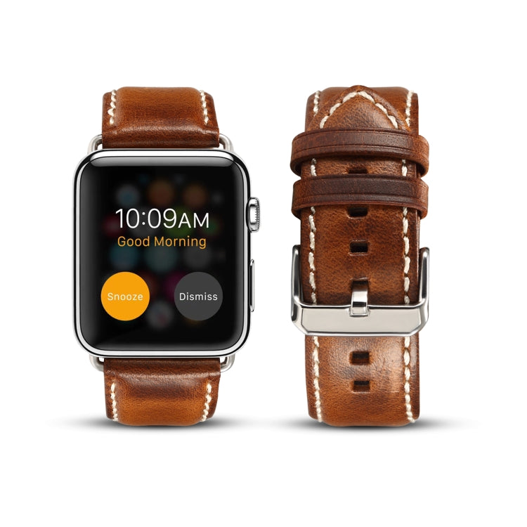 Denior Oil Wax Retro Watch Leather Watch Band for Apple Watch Series 7 41mm / 6 & SE & 5 & 4 40mm / 3 & 2 & 1 38mm (Brown) - Watch Bands by Denior | Online Shopping UK | buy2fix