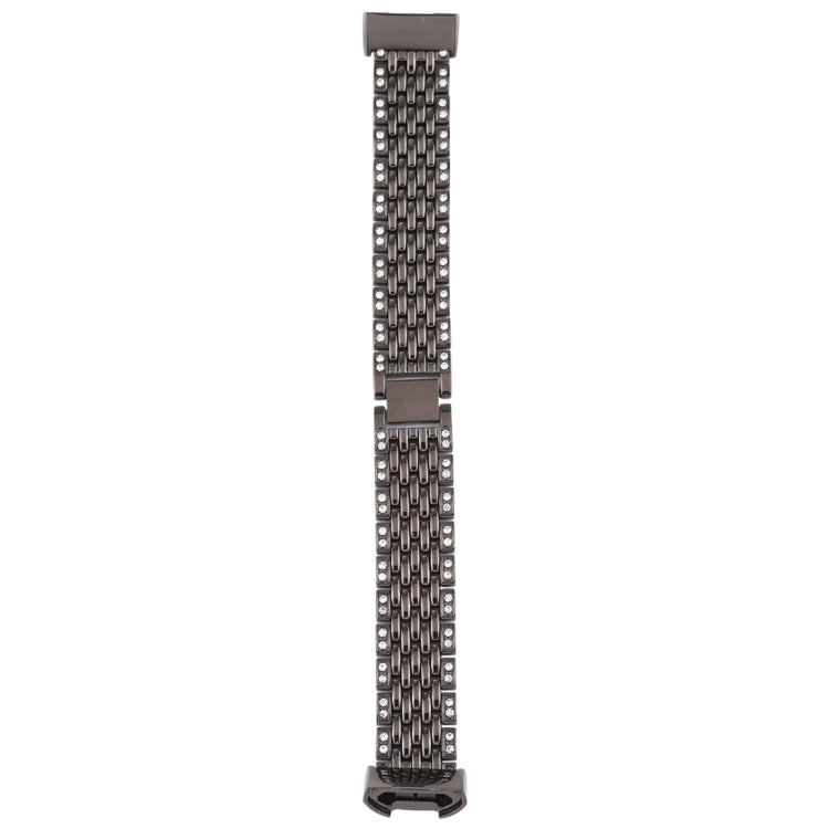 For Fitbit Charge 3 Diamond-studded Stainless Steel  Watch Band(Black) - Watch Bands by buy2fix | Online Shopping UK | buy2fix