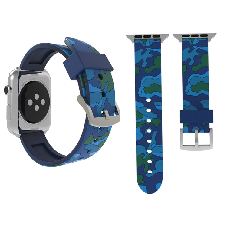 For Apple Watch Series 3 & 2 & 1 38mm Fashion Camouflage Pattern Silicone Watch Band(Blue) - Watch Bands by buy2fix | Online Shopping UK | buy2fix