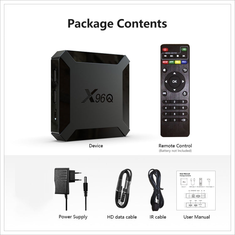 X96Q HD 4K Smart TV Box without Wall Mount, 4GB+64GB, Android 10.0, Allwinner H313 Quad Core ARM Cortex A53 , Support TF Card, HDMI, RJ45, AV, USB x 2 (EU Plug) - Allwinner H3 by buy2fix | Online Shopping UK | buy2fix