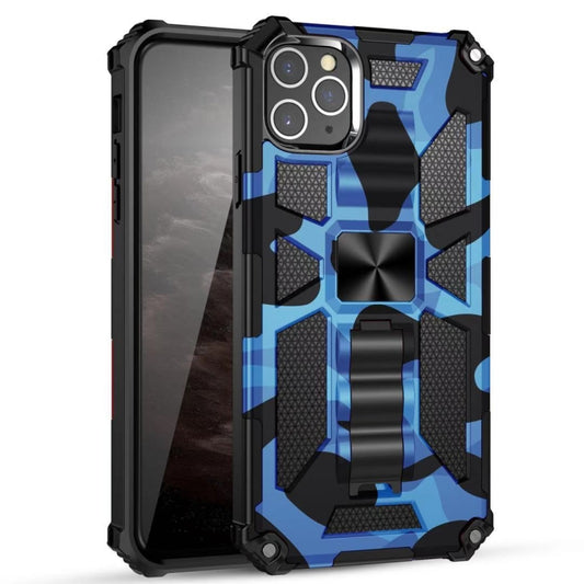 For iPhone 12 Pro Max Camouflage Armor Shockproof TPU + PC Magnetic Protective Case with Holder(Dark Blue) - iPhone 12 Pro Max Cases by buy2fix | Online Shopping UK | buy2fix