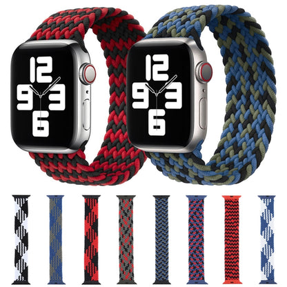 Plastic Buckle Mixed Color Nylon Braided Single Loop Watch Band For Apple Watch Ultra 49mm&Watch Ultra 2 49mm / Series 9&8&7 45mm / SE 3&SE 2&6&SE&5&4 44mm / 3&2&1 42mm, Size:M(Checkered Blue White) - Watch Bands by buy2fix | Online Shopping UK | buy2fix