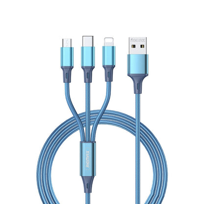 Remax RC-189th Gition Series 3.1A 3 In 1 8 Pin + Type-C / USB-C + Micro USB Aluminum Alloy Charging Cable, Length: 1.2m(Blue) - Multifunction Cable by REMAX | Online Shopping UK | buy2fix
