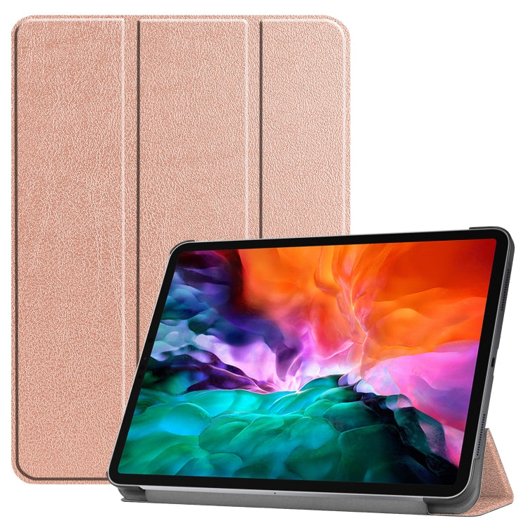 For  iPad Air 13 2024 / Pro 12.9 2022 Custer Texture 3-folding Smart Leather Tablet Case(Rose Gold) - iPad Pro 12.9 (2022/2021) Cases by buy2fix | Online Shopping UK | buy2fix