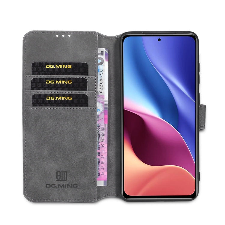 For Xiaomi Redmi K40 DG.MING Retro Oil Side Horizontal Flip Leather Case with Holder & Card Slots & Wallet(Grey) - Xiaomi Cases by DG.MING | Online Shopping UK | buy2fix