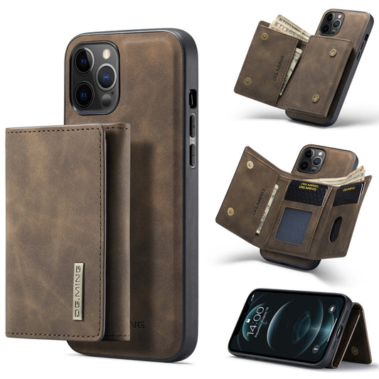 For iPhone 12 / 12 Pro DG.MING M1 Series 3-Fold Multi Card Wallet + Magnetic Back Cover Shockproof Case with Holder Function(Coffee) - iPhone 12 / 12 Pro Cases by DG.MING | Online Shopping UK | buy2fix