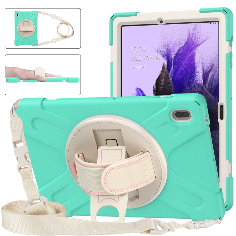 For Samsung Galaxy Tab S7 FE T730 / S7+ / S9+ /S8+ Silicone + PC Protective Case with Holder & Shoulder Strap(Mint Green) - Other Galaxy Tab PC by buy2fix | Online Shopping UK | buy2fix