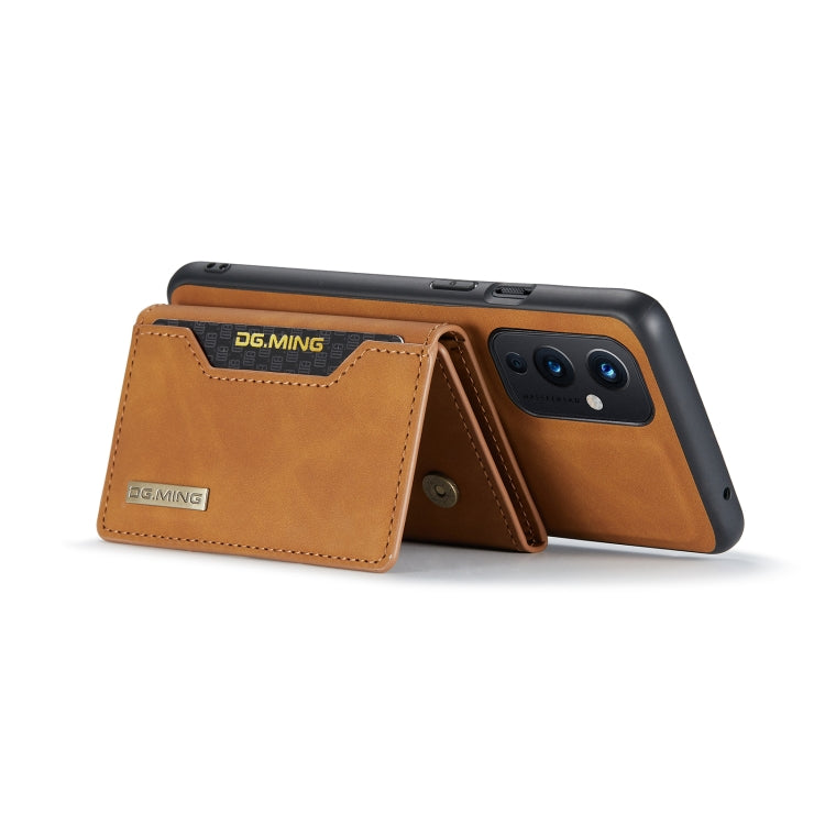 For OnePlus 9 (EU/NA) DG.MING M2 Series 3-Fold Multi Card Bag Back Cover Shockproof Case with Wallet & Holder Function(Brown) - OnePlus Cases by DG.MING | Online Shopping UK | buy2fix