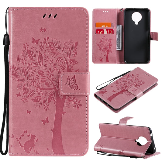 For Nokia G20 Tree & Cat Pattern Pressed Printing Horizontal Flip PU Leather Case with Holder & Card Slots & Wallet & Lanyard(Pink) - Nokia Cases by buy2fix | Online Shopping UK | buy2fix