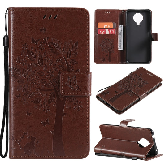 For Nokia G20 Tree & Cat Pattern Pressed Printing Horizontal Flip PU Leather Case with Holder & Card Slots & Wallet & Lanyard(Coffee) - Nokia Cases by buy2fix | Online Shopping UK | buy2fix