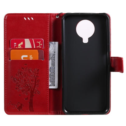 For Nokia G10 Tree & Cat Pattern Pressed Printing Horizontal Flip PU Leather Case with Holder & Card Slots & Wallet & Lanyard(Red) - Nokia Cases by buy2fix | Online Shopping UK | buy2fix