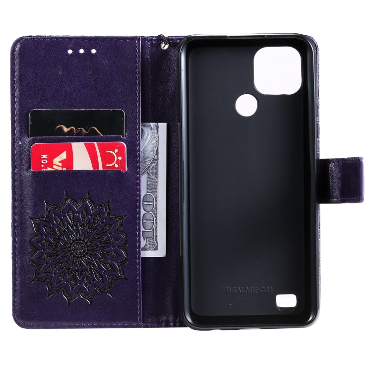 For OPPO Realme C20 / C21 Sun Embossing Pattern Horizontal Flip Leather Case with Card Slot & Holder & Wallet & Lanyard(Purple) - Realme Cases by buy2fix | Online Shopping UK | buy2fix