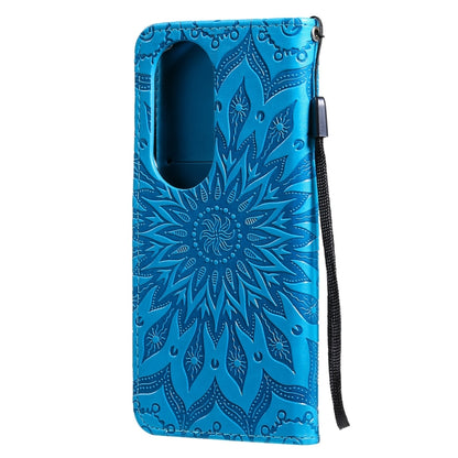 For Huawei P50 Pro Sun Embossing Pattern Horizontal Flip Leather Case with Card Slot & Holder & Wallet & Lanyard(Blue) - Huawei Cases by buy2fix | Online Shopping UK | buy2fix