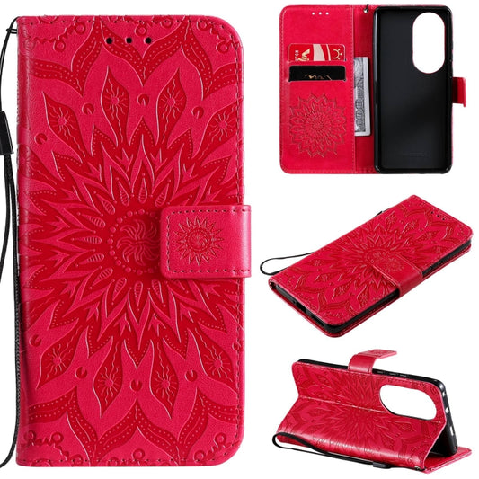 For Huawei P50 Pro Sun Embossing Pattern Horizontal Flip Leather Case with Card Slot & Holder & Wallet & Lanyard(Red) - Huawei Cases by buy2fix | Online Shopping UK | buy2fix