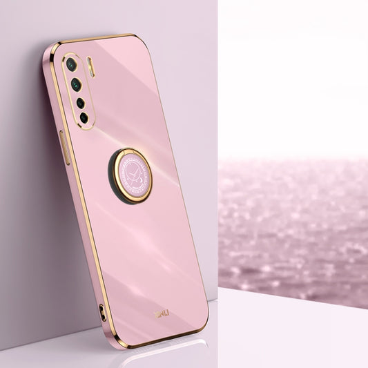 For OPPO A91 XINLI Straight 6D Plating Gold Edge TPU Shockproof Case with Ring Holder(Cherry Purple) - OPPO Cases by XINLI | Online Shopping UK | buy2fix