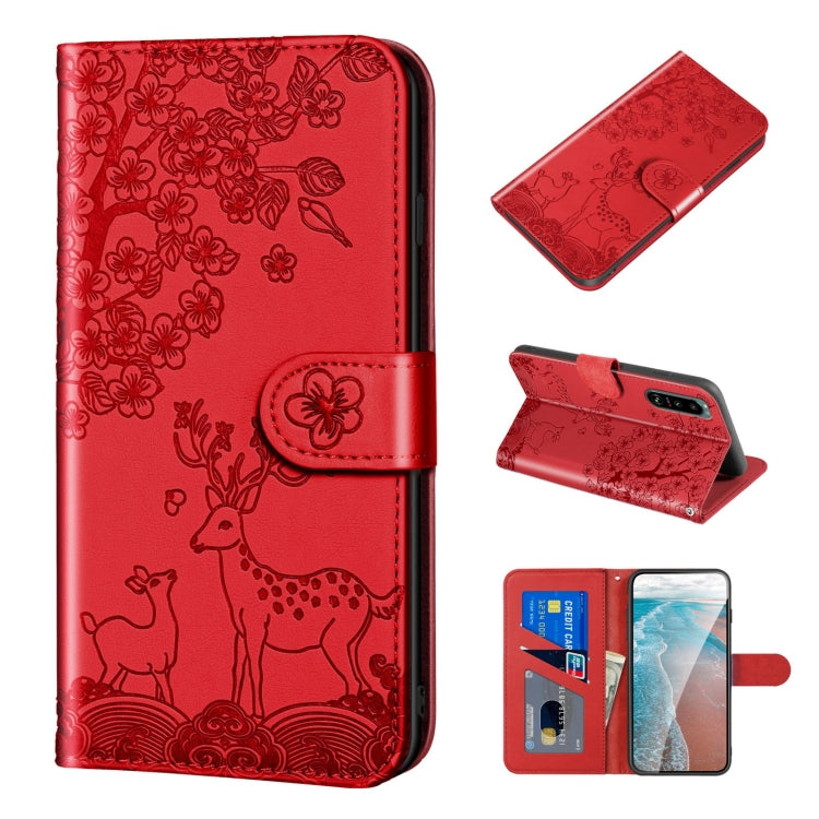 For Sony Xperia 5 II Sika Deer Embossing Pattern Horizontal Flip PU Leather Case with Holder & Card Slot & Wallet & Photo Frame(Red) - Sony Cases by buy2fix | Online Shopping UK | buy2fix