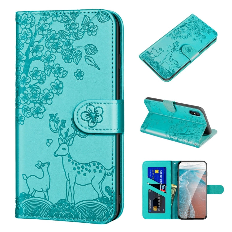 For Xiaomi Redmi 9A Sika Deer Embossing Pattern Horizontal Flip PU Leather Case with Holder & Card Slot & Wallet & Photo Frame(Green) - Xiaomi Cases by buy2fix | Online Shopping UK | buy2fix