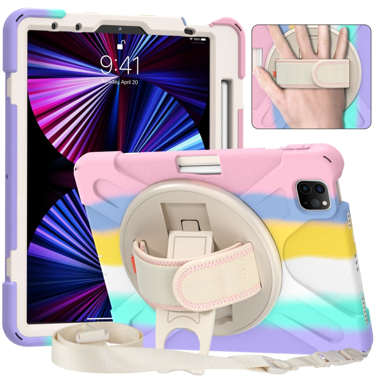 For iPad Pro 11 2022 / 2021 / 2020 / 2018 Silicone + PC Protective Tablet Case with Holder & Shoulder Strap(Colorful Pink) - iPad Pro 11 (2022/2021) Cases by buy2fix | Online Shopping UK | buy2fix