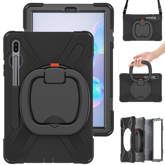 For Samsung Galaxy Tab S6 T860 Silicone + PC Protective Case with Holder & Shoulder Strap(Black) - Tab S6 10.5 T860 / T865 by buy2fix | Online Shopping UK | buy2fix