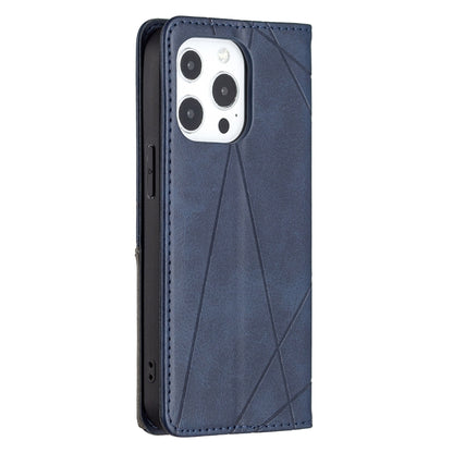 For iPhone 13 Pro Max Rhombus Texture Horizontal Flip Magnetic Leather Case with Holder & Card Slots (Blue) - iPhone 13 Pro Max Cases by buy2fix | Online Shopping UK | buy2fix