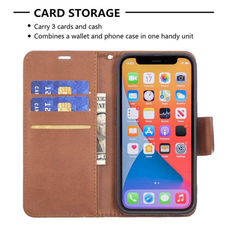 For iPhone 13 Retro Lambskin Texture Pure Color Horizontal Flip PU Leather Case, with Holder & Card Slots & Wallet & Lanyard(Brown) - iPhone 13 Cases by buy2fix | Online Shopping UK | buy2fix