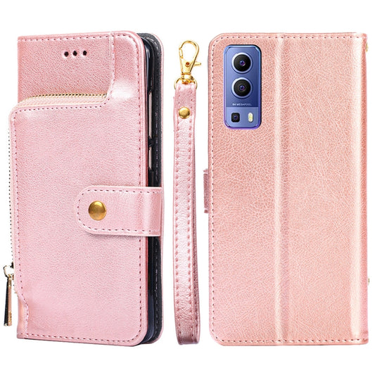 For vivo Y72 5G / iQOO Z3 Zipper Bag PU + TPU Horizontal Flip Leather Case with Holder & Card Slot & Wallet & Lanyard(Rose Gold) - vivo Cases by buy2fix | Online Shopping UK | buy2fix