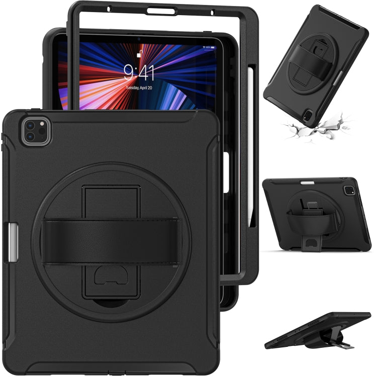 For iPad Pro 12.9 2022 / 2021 360 Degree Rotation PC + TPU Protective Tablet Case with Holder & Hand-strap(Black) - iPad Pro 12.9 (2022/2021) Cases by buy2fix | Online Shopping UK | buy2fix