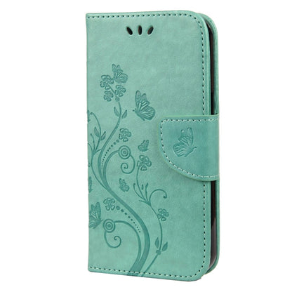 For iPhone 13 Butterfly Flower Pattern Horizontal Flip Leather Case with Holder & Card Slots & Wallet(Green) - iPhone 13 Cases by buy2fix | Online Shopping UK | buy2fix