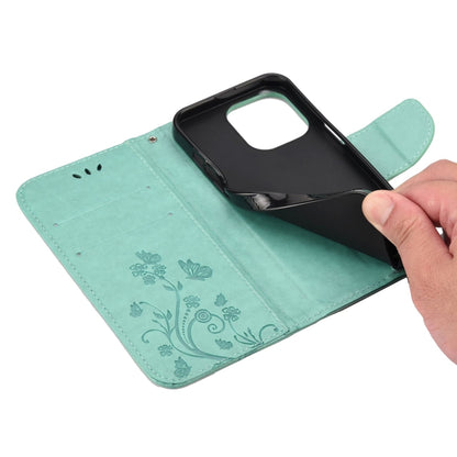 For iPhone 13 Butterfly Flower Pattern Horizontal Flip Leather Case with Holder & Card Slots & Wallet(Green) - iPhone 13 Cases by buy2fix | Online Shopping UK | buy2fix