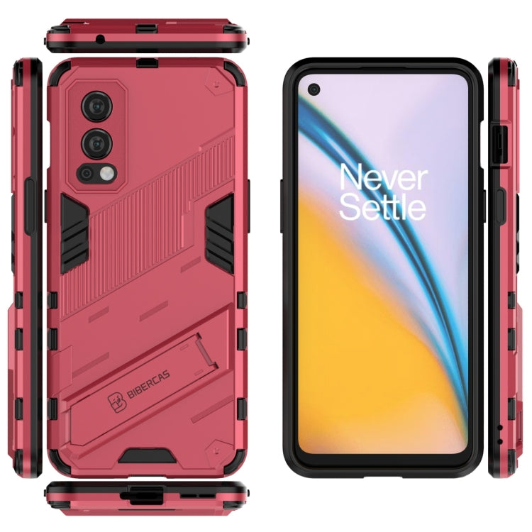 For OnePlus Nord 2 5G Punk Armor 2 in 1 PC + TPU Shockproof Case with Invisible Holder(Light Red) - OnePlus Cases by buy2fix | Online Shopping UK | buy2fix