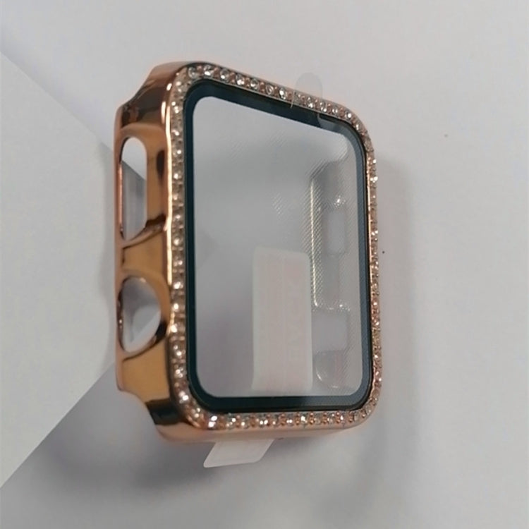 Electroplating PC Single Row Diamond Protective Case with Tempered Glass Film For Apple Watch Series 6 & SE & 5 & 4 40mm(Rose Gold) - Watch Cases by buy2fix | Online Shopping UK | buy2fix