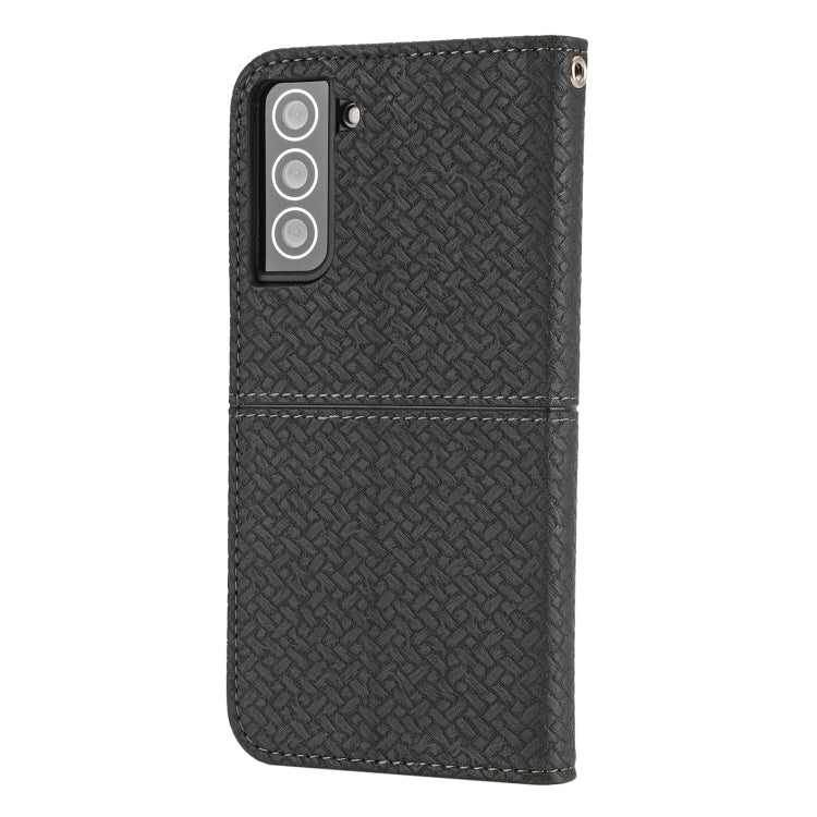 For Samsung Galaxy S21 5G Woven Texture Stitching Magnetic Horizontal Flip PU Leather Case with Holder & Card Slots & Wallet & Lanyard(Black) - Galaxy S21 5G Cases by buy2fix | Online Shopping UK | buy2fix