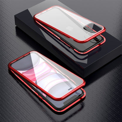 For iPhone 11 Ultra Slim Double Sides Magnetic Adsorption Angular Frame Tempered Glass Magnet Flip Case(Red) - iPhone 11 Cases by buy2fix | Online Shopping UK | buy2fix