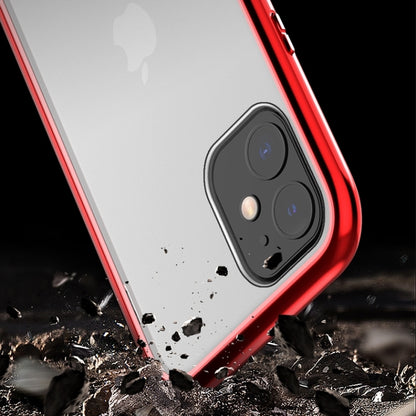 For iPhone 11 Ultra Slim Double Sides Magnetic Adsorption Angular Frame Tempered Glass Magnet Flip Case(Red) - iPhone 11 Cases by buy2fix | Online Shopping UK | buy2fix