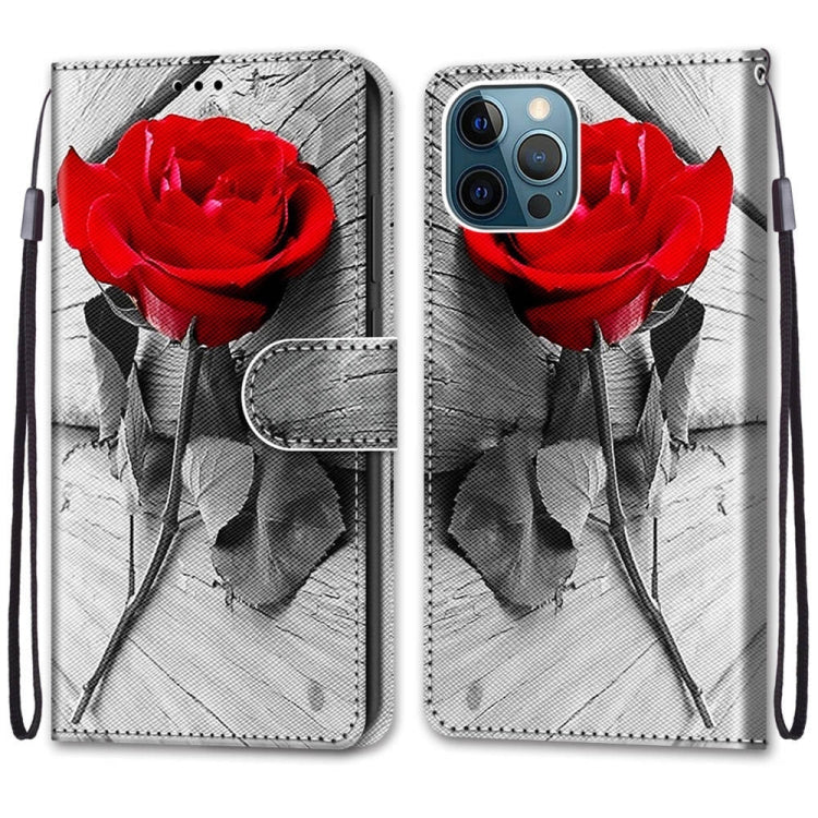 For iPhone 13 Pro Max Coloured Drawing Cross Texture Horizontal Flip PU Leather Case with Holder & Card Slots & Wallet & Lanyard (B10 Wood Red Rose) - iPhone 13 Pro Max Cases by buy2fix | Online Shopping UK | buy2fix
