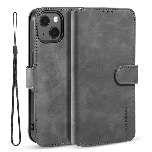 For iPhone 13 mini DG.MING Retro Oil Side Horizontal Flip Leather Case with Holder & Card Slots & Wallet (Grey) - iPhone 13 mini Cases by DG.MING | Online Shopping UK | buy2fix