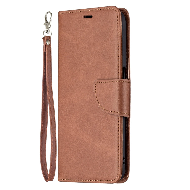 For OPPO Realme 8 5G/Realme V13 5G Retro Lambskin Texture Pure Color Horizontal Flip PU Leather Case with Holder & Card Slots & Wallet & Lanyard(Brown) - Realme Cases by buy2fix | Online Shopping UK | buy2fix