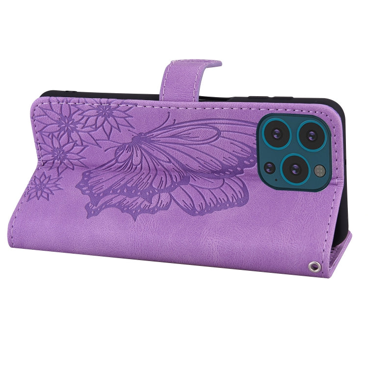 For iPhone 13 Pro Retro Skin Feel Butterflies Embossing Horizontal Flip Leather Case with Holder & Card Slots & Wallet (Purple) - iPhone 13 Pro Cases by buy2fix | Online Shopping UK | buy2fix