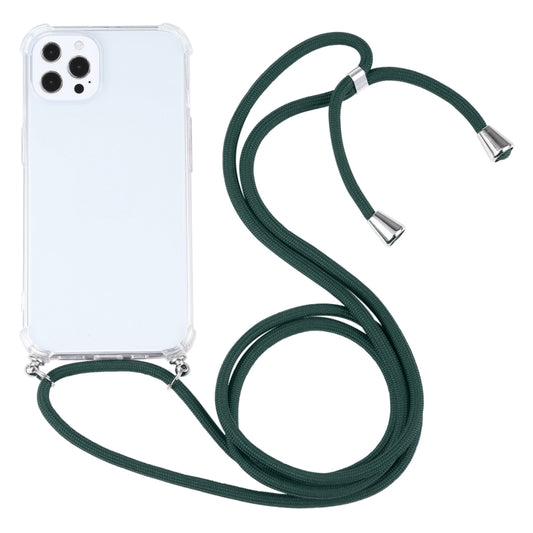 For iPhone 13 Pro Four-corner Shockproof Transparent TPU Protective Case with Lanyard (Dark Green) - iPhone 13 Pro Cases by buy2fix | Online Shopping UK | buy2fix