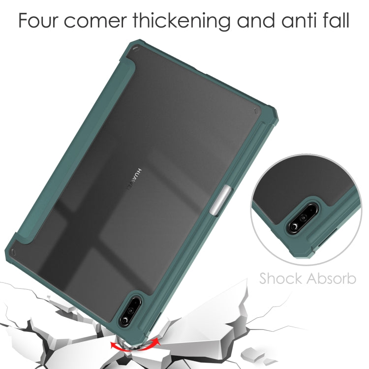 For Huawei MatePad 11 2021 Three-fold Transparent TPU Horizontal Flip Leather Case with Pen Slot & Three-fold Holder & Sleep / Wake-up Function(Dark Green) - Huawei by buy2fix | Online Shopping UK | buy2fix