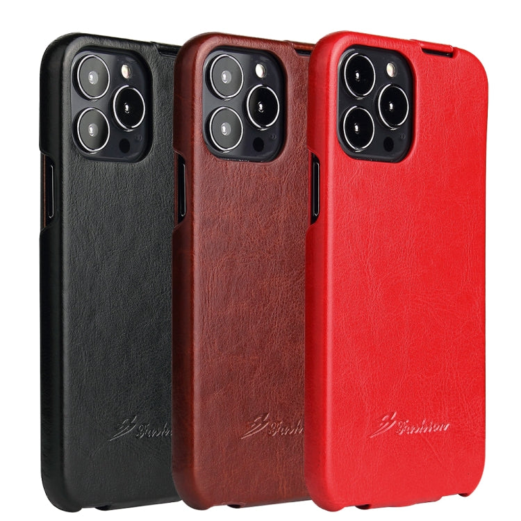 For iPhone 13 Pro Fierre Shann Retro Oil Wax Texture Vertical Flip PU Leather Case (Red) - iPhone 13 Pro Cases by FIERRE SHANN | Online Shopping UK | buy2fix