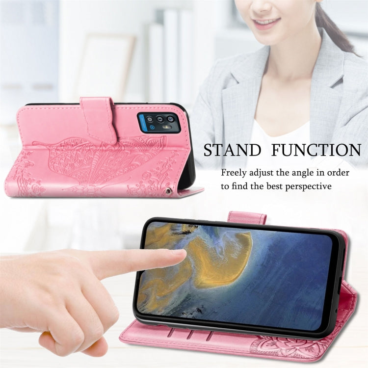 Butterfly Love Flowers Embossed Horizontal Flip Leather Case with Holder & Card Slots & Wallet & Lanyard For ZTE Blade A71(Pink) - ZTE Cases by buy2fix | Online Shopping UK | buy2fix