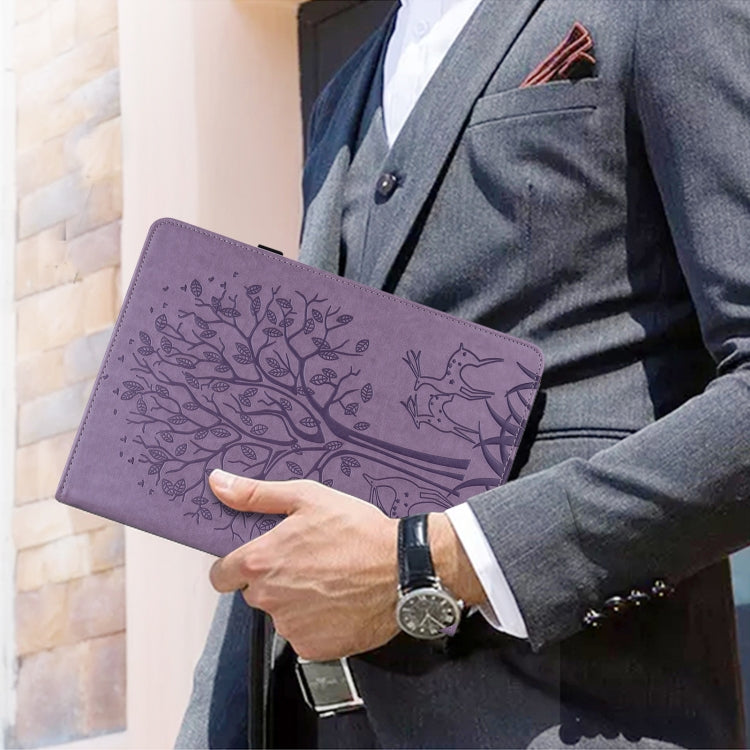 Tree & Deer Pattern Pressed Printing Horizontal Flip PU Leather Case with Holder & Card Slots & Sleep / Wake-up Function For Samsung Galaxy Tab S6 Lite(Purple) - Tab S6 Lite P610 / P615 by buy2fix | Online Shopping UK | buy2fix