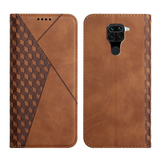 For Xiaomi Redmi Note 9 Diamond Pattern Splicing Skin Feel Magnetic Horizontal Flip Leather Case with Card Slots & Holder & Wallet(Brown) - Xiaomi Cases by buy2fix | Online Shopping UK | buy2fix