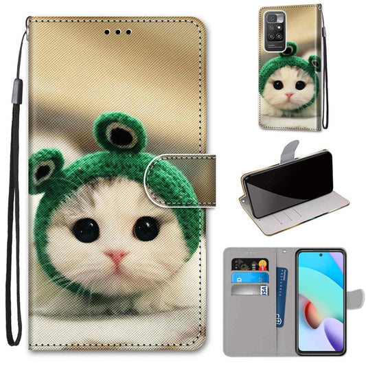 For Xiaomi Redmi 10 Coloured Drawing Cross Texture Horizontal Flip PU Leather Case with Holder & Card Slots & Wallet & Lanyard(Frog Kitten) - Xiaomi Cases by buy2fix | Online Shopping UK | buy2fix