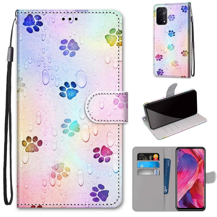 For OPPO A54 5G / A74 5G / A93 5G / A93s 5G Coloured Drawing Cross Texture Horizontal Flip PU Leather Case with Holder & Card Slots & Wallet & Lanyard(Footprint Water Drops) - OPPO Cases by buy2fix | Online Shopping UK | buy2fix