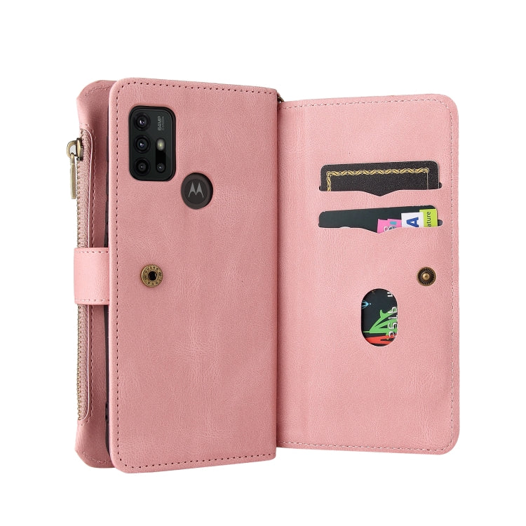 For Motorola Moto G30 Skin Feel PU + TPU Horizontal Flip Leather Case With Holder & 15 Cards Slot & Wallet & Zipper Pocket & Lanyard(Pink) - Motorola Cases by buy2fix | Online Shopping UK | buy2fix