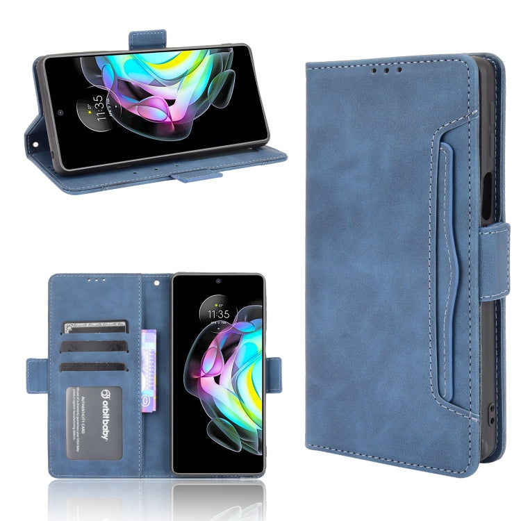 For Motorola Edge 20 Skin Feel Calf Pattern Horizontal Flip Leather Case with Holder & Card Slots & Photo Frame(Blue) - Motorola Cases by buy2fix | Online Shopping UK | buy2fix