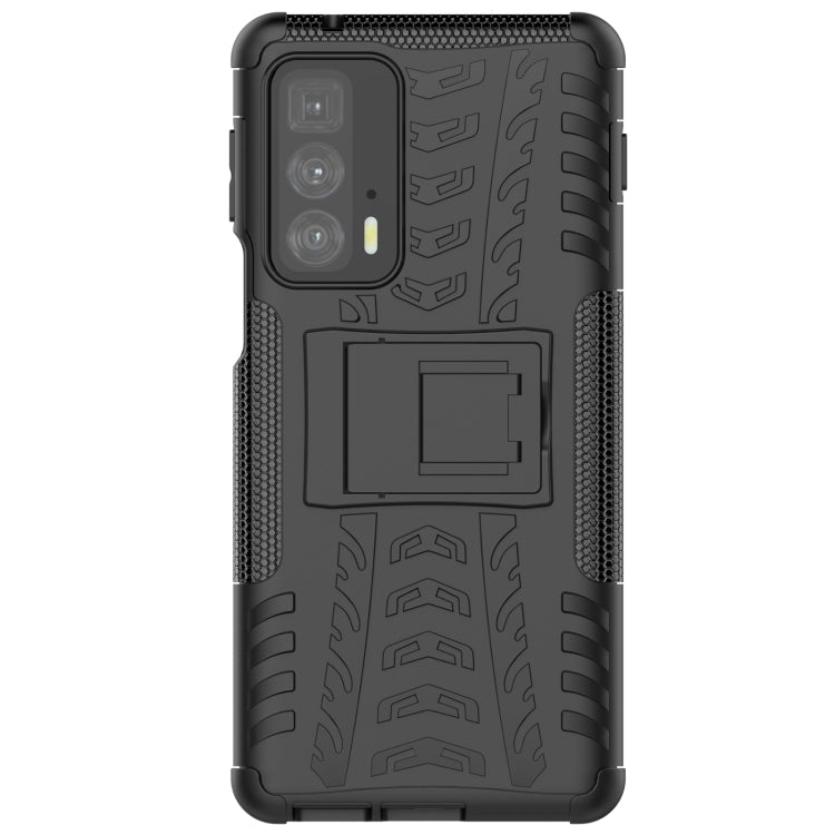 For Motorola Edge 20 Pro Tire Texture Shockproof TPU+PC Protective Case with Holder(Black) - Motorola Cases by buy2fix | Online Shopping UK | buy2fix