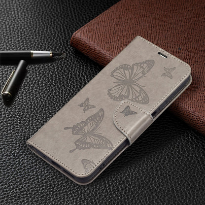 For Xiaomi Redmi 10 Two Butterflies Embossing Pattern Horizontal Flip Leather Case with Holder & Card Slot & Wallet & Lanyard(Grey) - Xiaomi Cases by buy2fix | Online Shopping UK | buy2fix